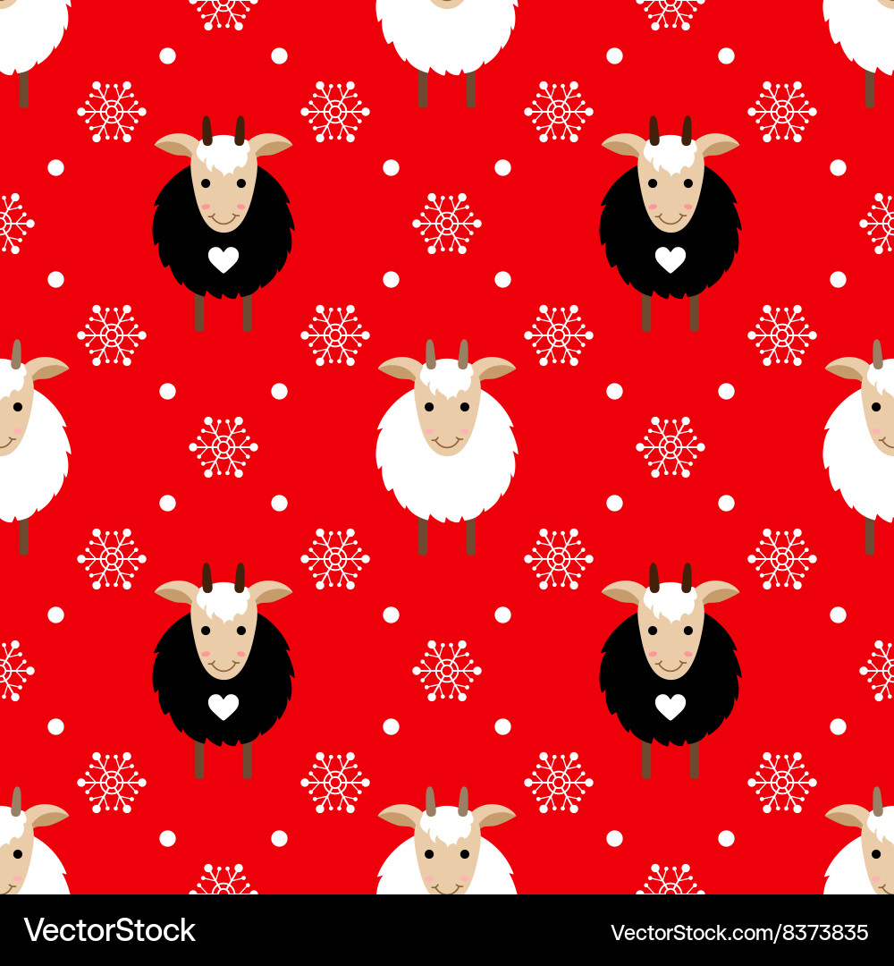 Red Snowflake Goat Seamless Pattern vector image