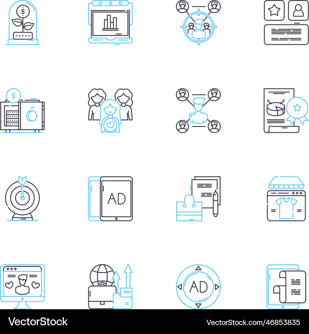 Seo optimization linear icons set keywords Seo optimization linear icons set keywords Vector Image