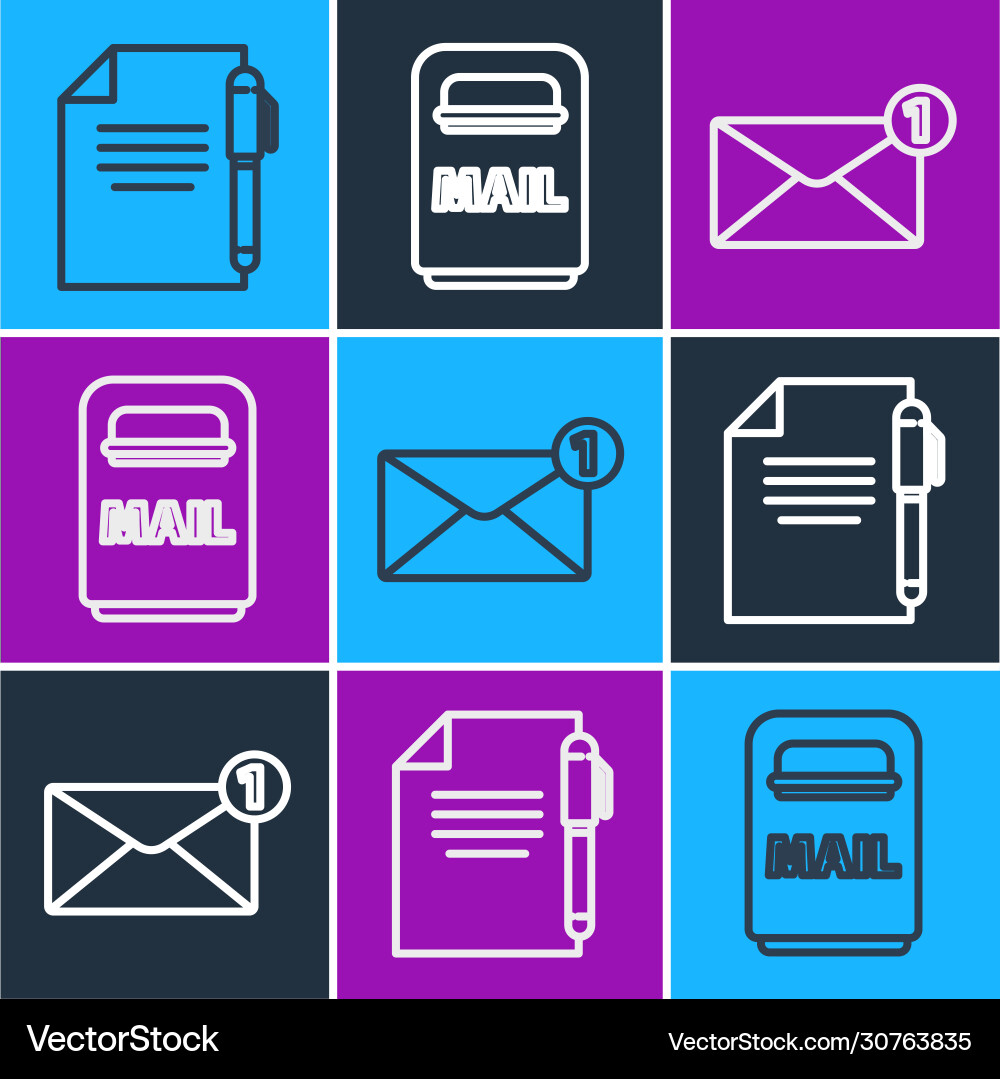 Set line document and pen envelope mail box Set line document and pen envelope mail box vector image