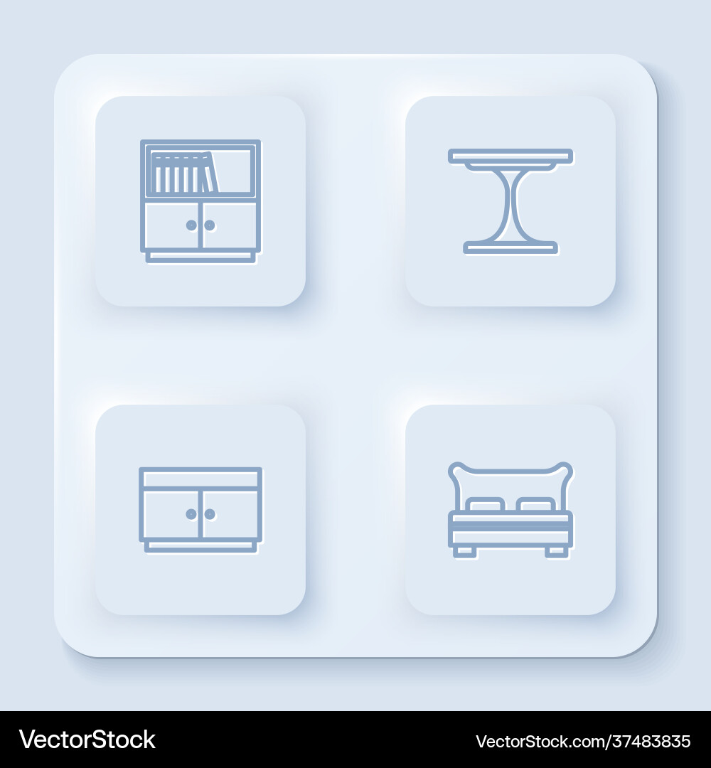Set line library bookshelf round table chest Vector Image