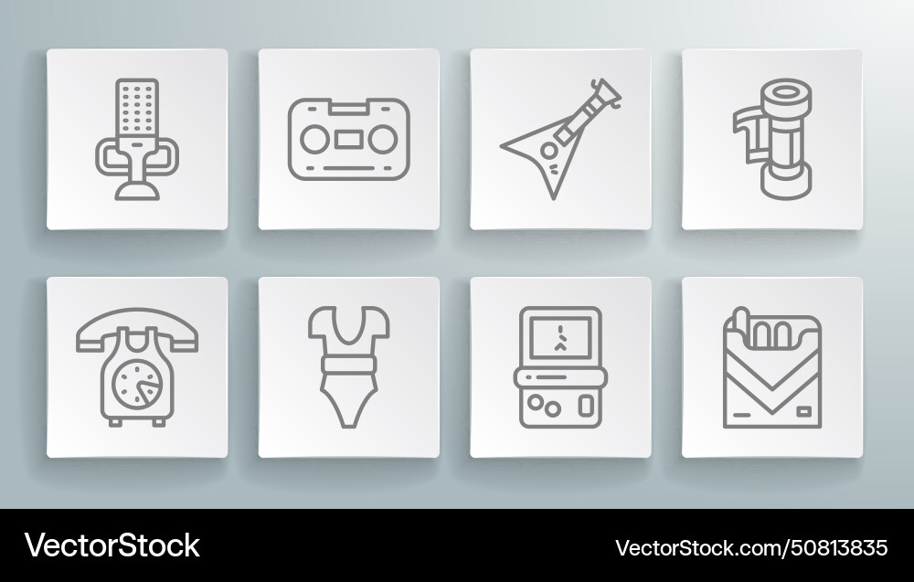 Set line telephone handset retro audio cassette Vector Image