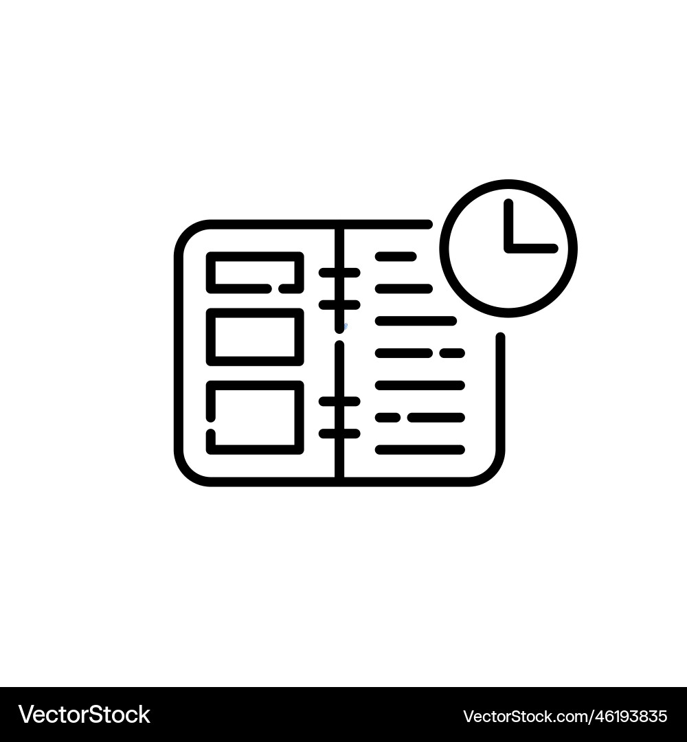 Weekly planner notebook with clock deadline symbol Weekly planner notebook with clock deadline symbol vector image