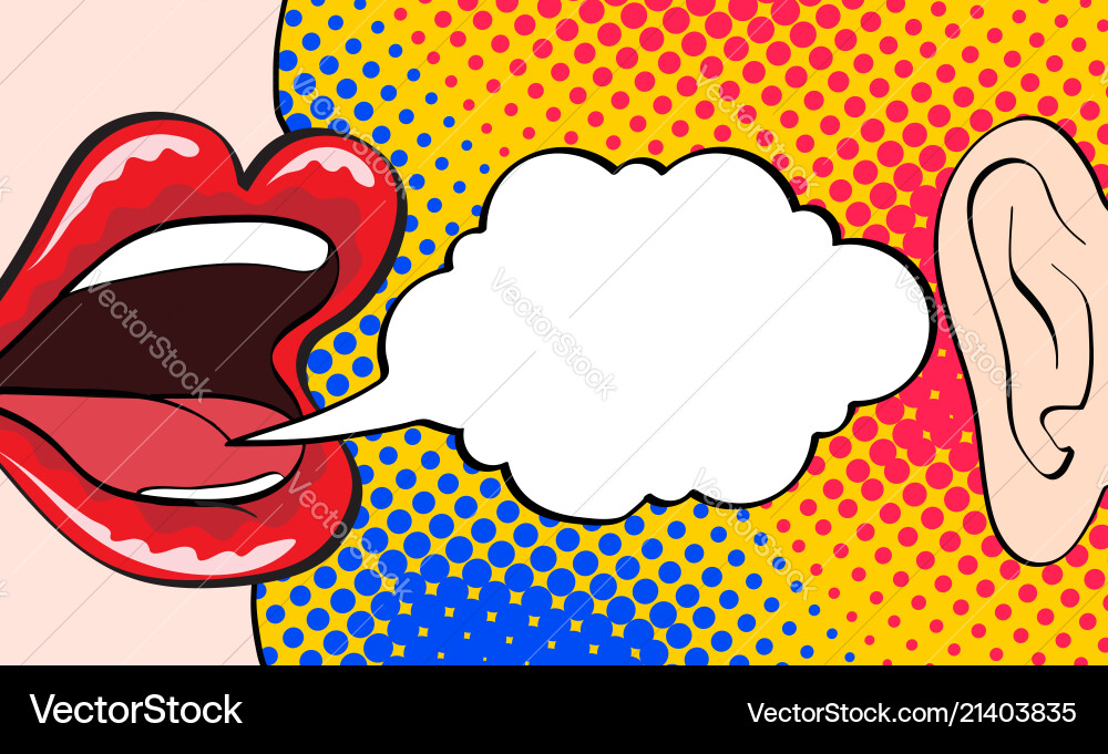 Woman lips whispering in mans ear drawing Woman lips whispering in mans ear drawing vector image