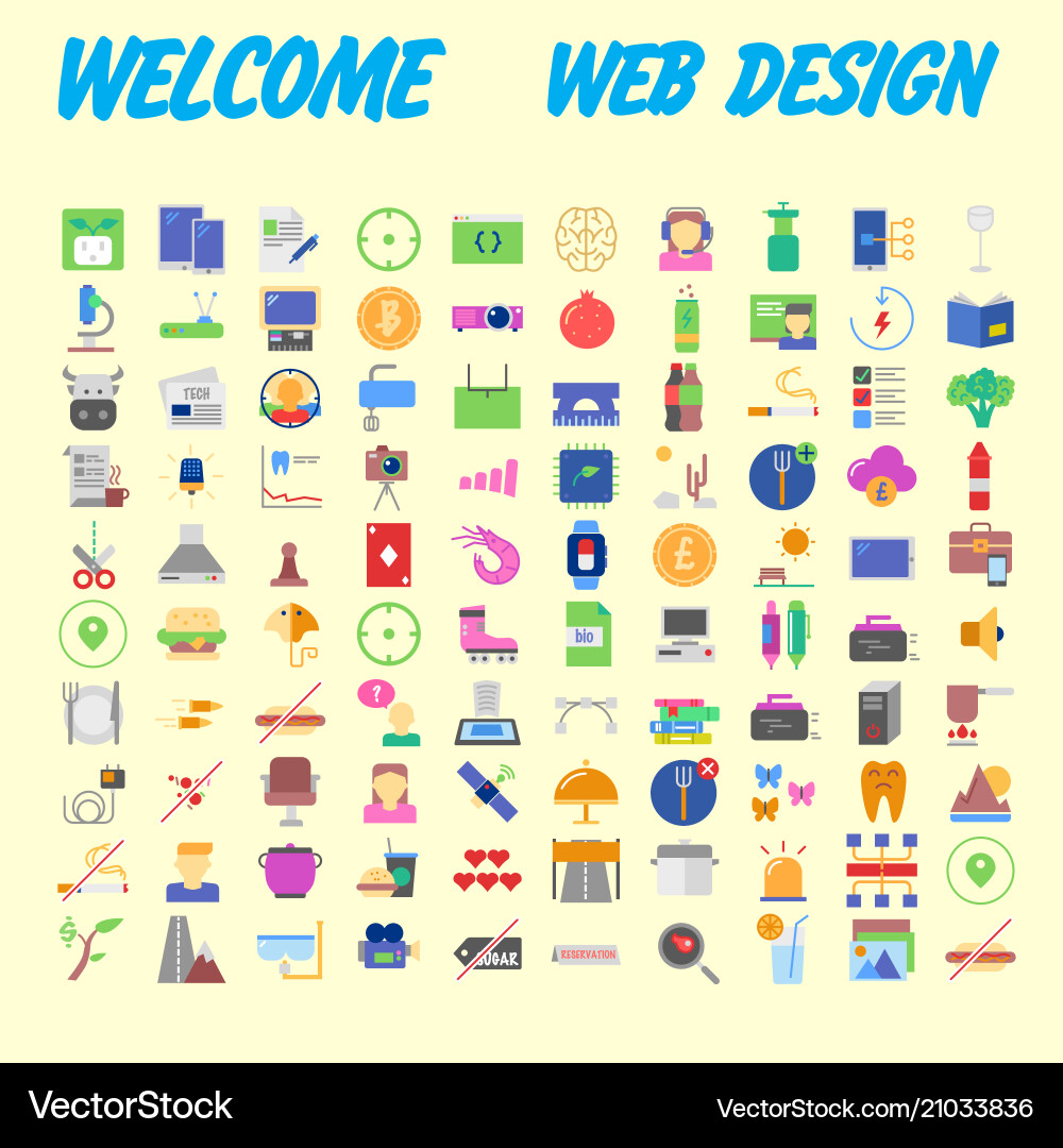 100 universal icons for web design on different vector image