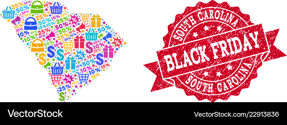 Black friday composition of mosaic map south Black friday composition of mosaic map south vector image