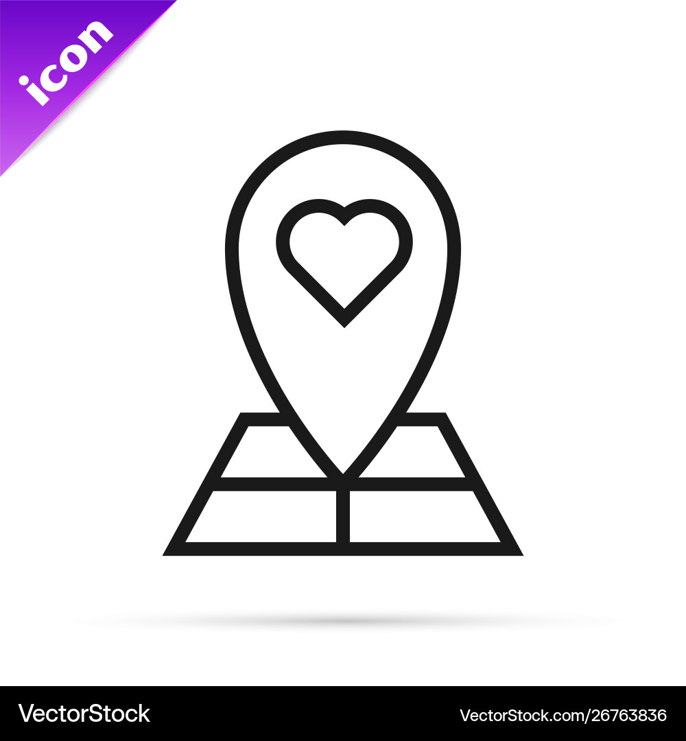 Black line map pointer with heart icon isolated Black line map pointer with heart icon isolated vector image