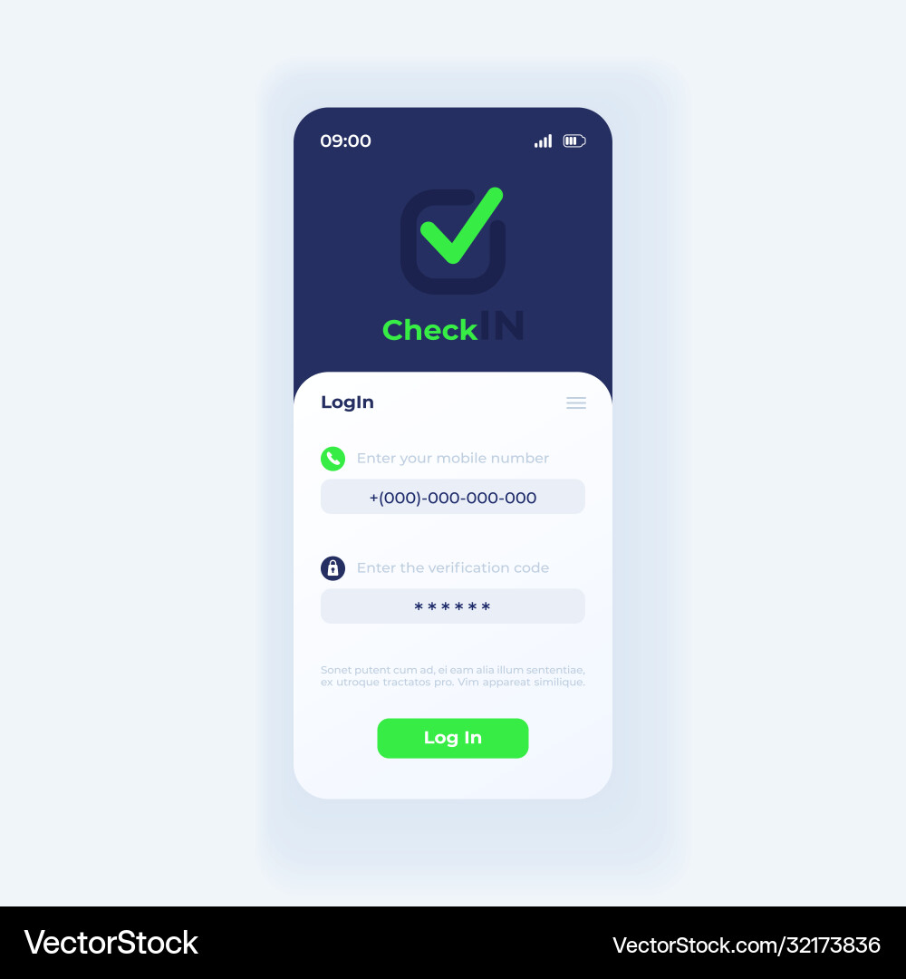 Check in app smartphone interface template Check in app smartphone interface template vector image