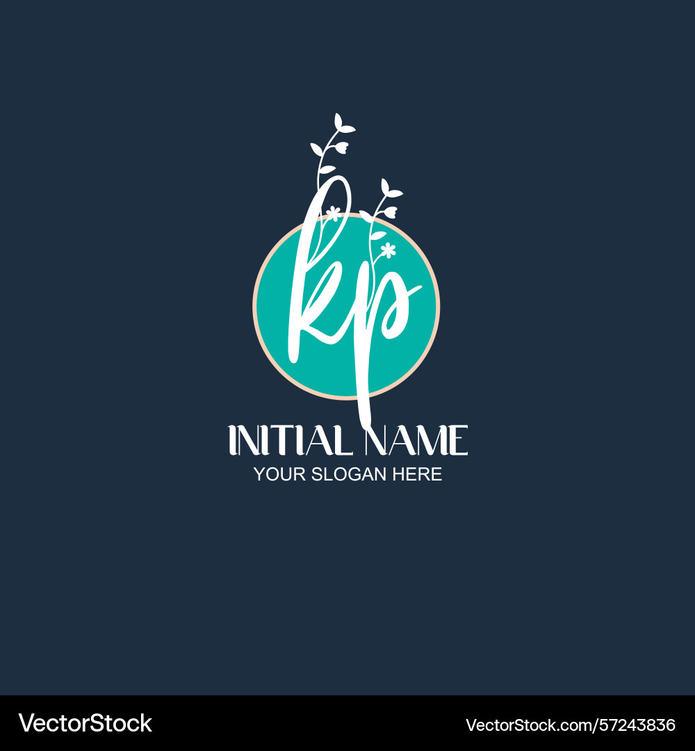 Elegant kp initial logo design with botanical Vector Image