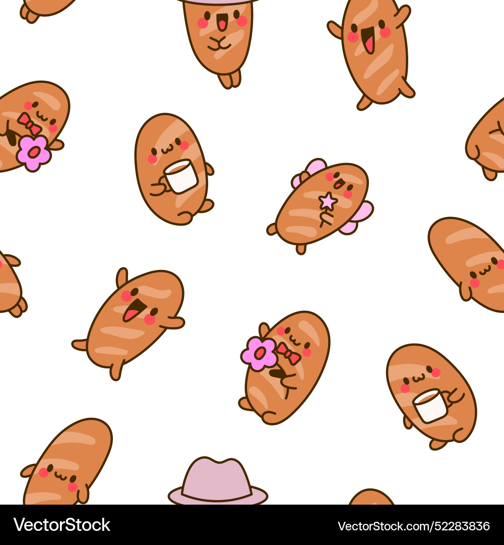 Funny bread characters seamless pattern Vector Image