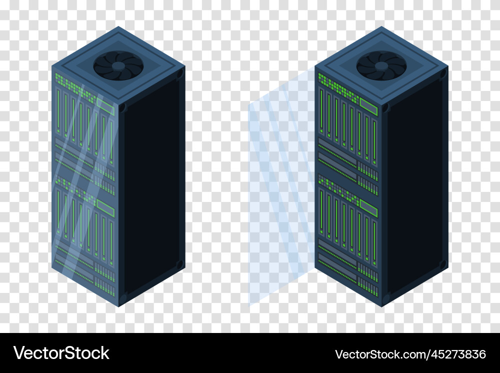 Isometric servers data storages 3d computer Isometric servers data storages 3d computer vector image