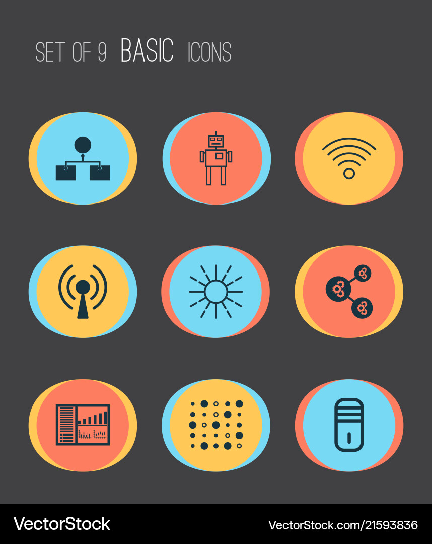 Machine icons set with robot brightness Machine icons set with robot brightness vector image
