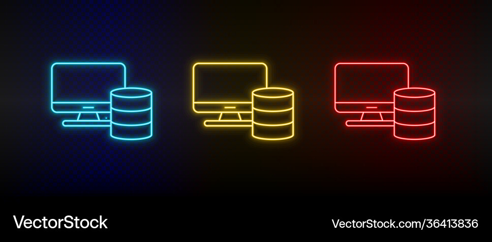 Neon icon set memory computer red blue Neon icon set memory computer red blue vector image