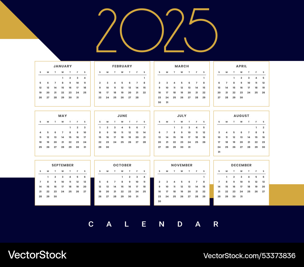 Premium 2025 full page calendar template for Vector Image