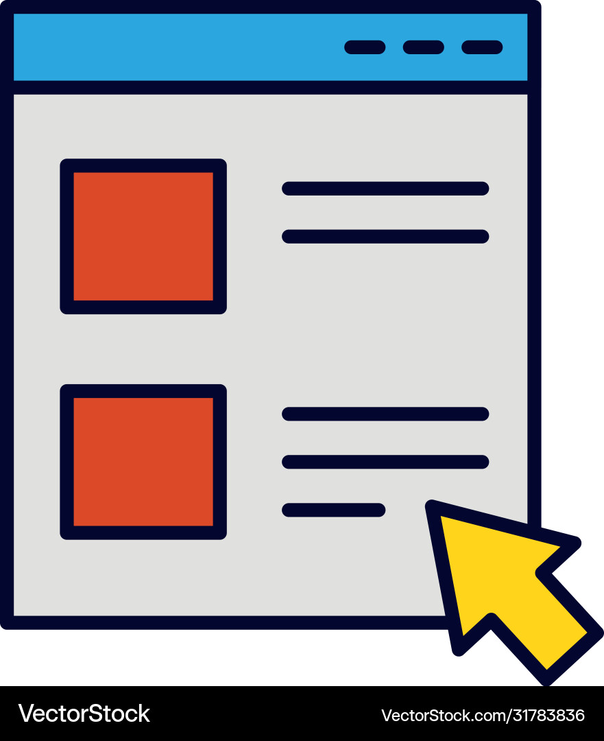 Web page with cursor arrow icon line and fill Web page with cursor arrow icon line and fill vector image