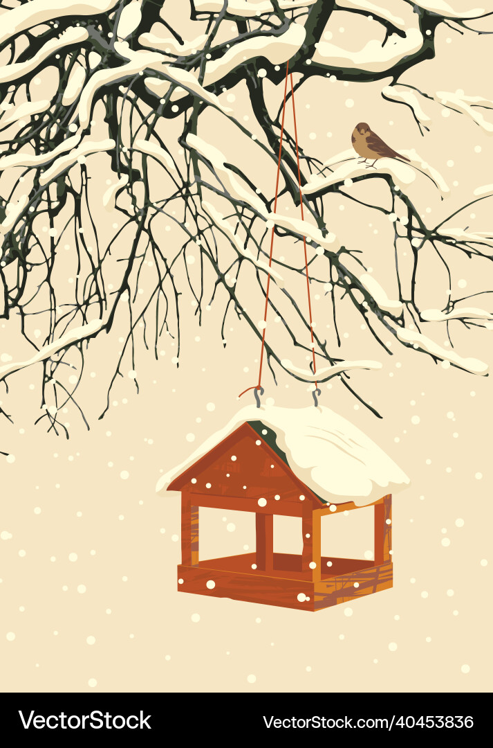 Winter landscape with snow covered tree and bird Winter landscape with snow covered tree and bird vector image