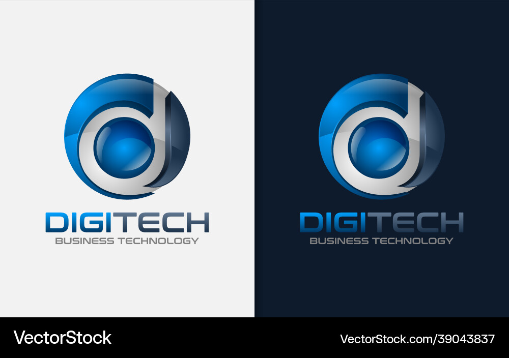Abstract initial letter d with circle and 3d vector image