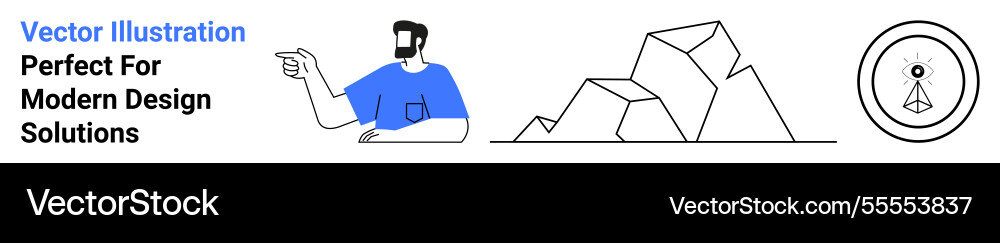 Man gesturing with abstract mountain shapes Vector Image