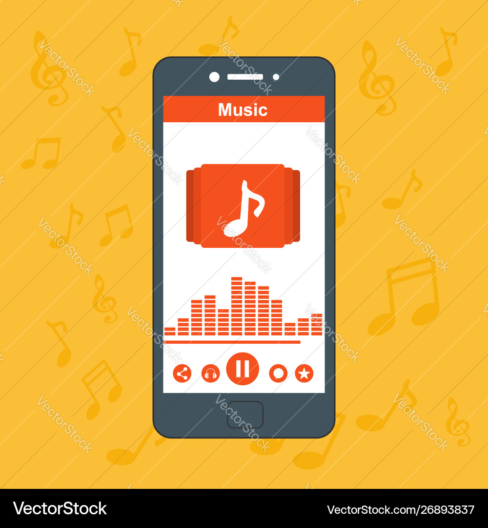 Media player application app template with flat vector image