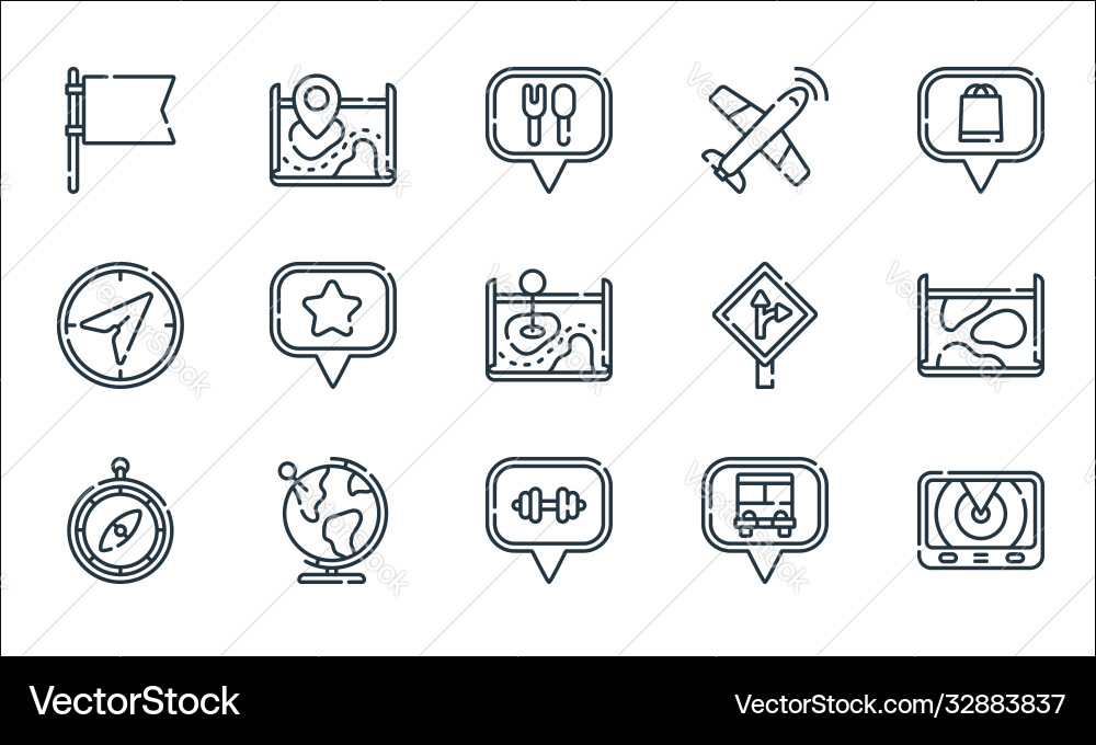 Navigation and maps line icons linear set quality Navigation and maps line icons linear set quality vector image