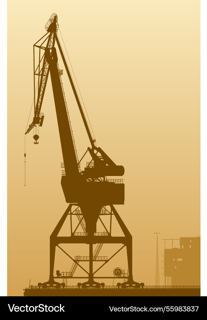 Port crane on the edge of loading pier Port crane on the edge of loading pier vector image