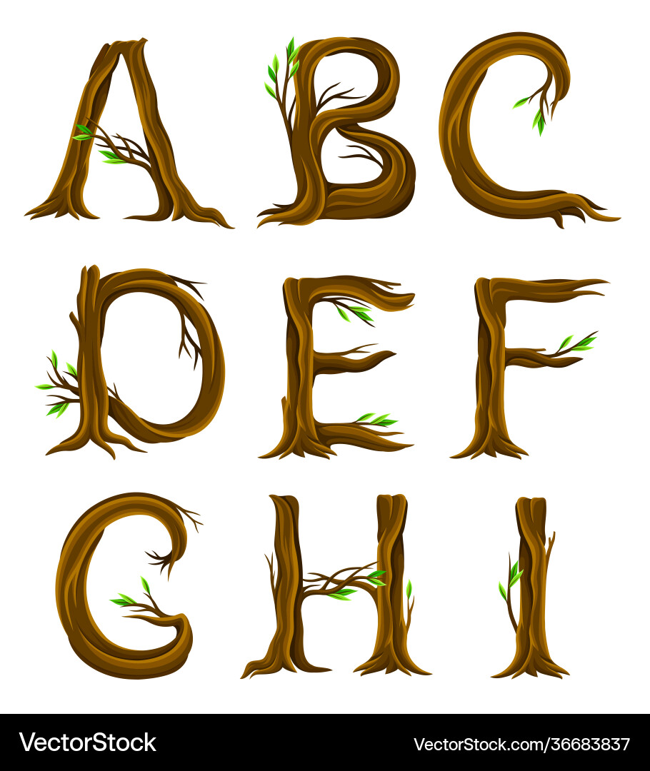 Tree Letter Font - Forest Alphabet Vector Image