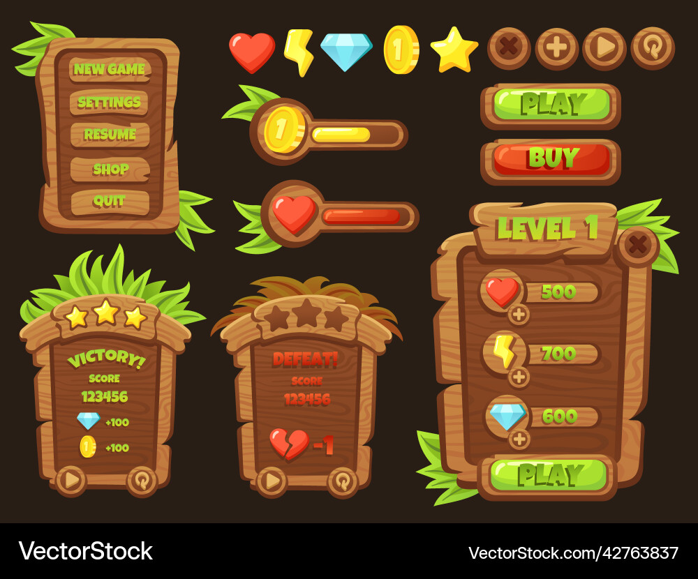 Ui game elements wooden element for menu Vector Image