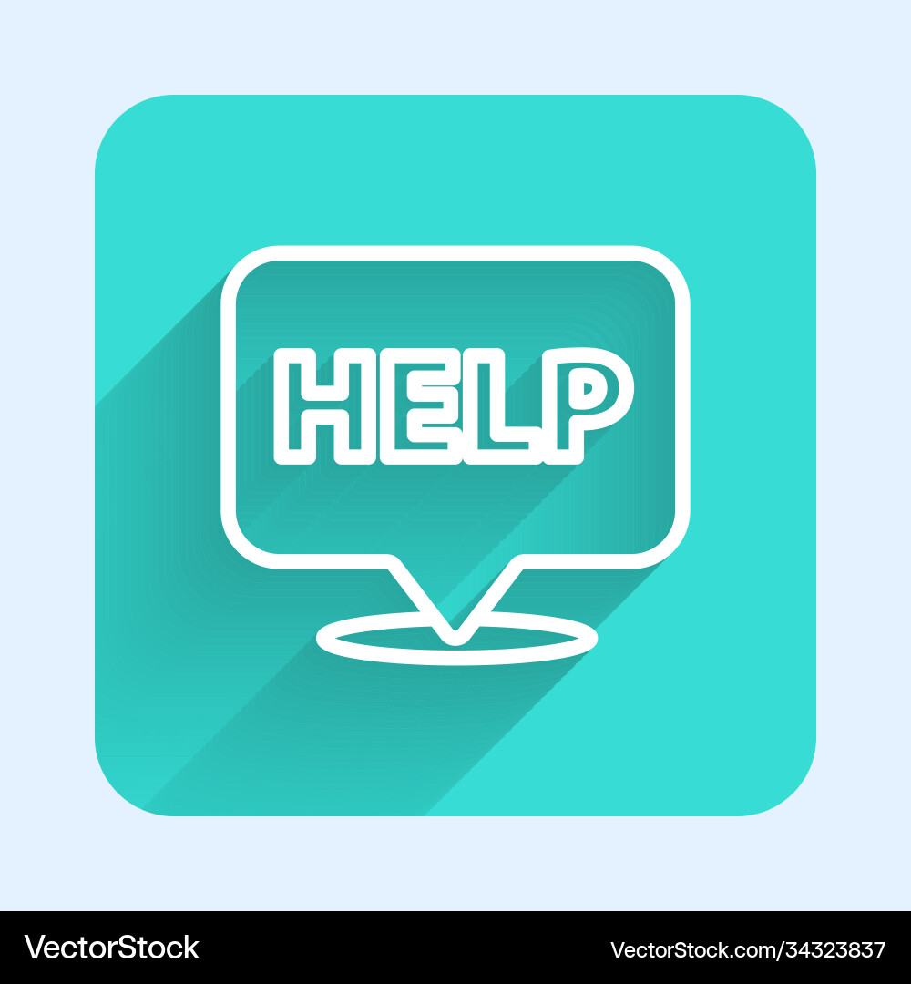 White line speech bubble with text help icon Vector Image
