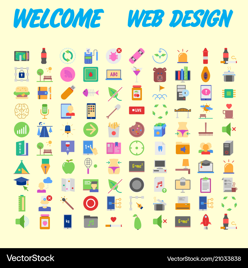 100 universal icons for web design on different 100 universal icons for web design on different Vector Image