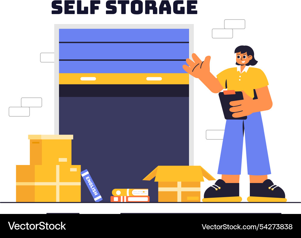 A self storage unit with cardboard boxes filled A self storage unit with cardboard boxes filled vector image