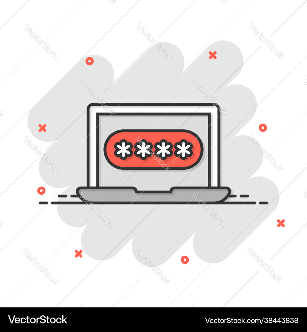 Laptop with password icon in flat style computer vector image
