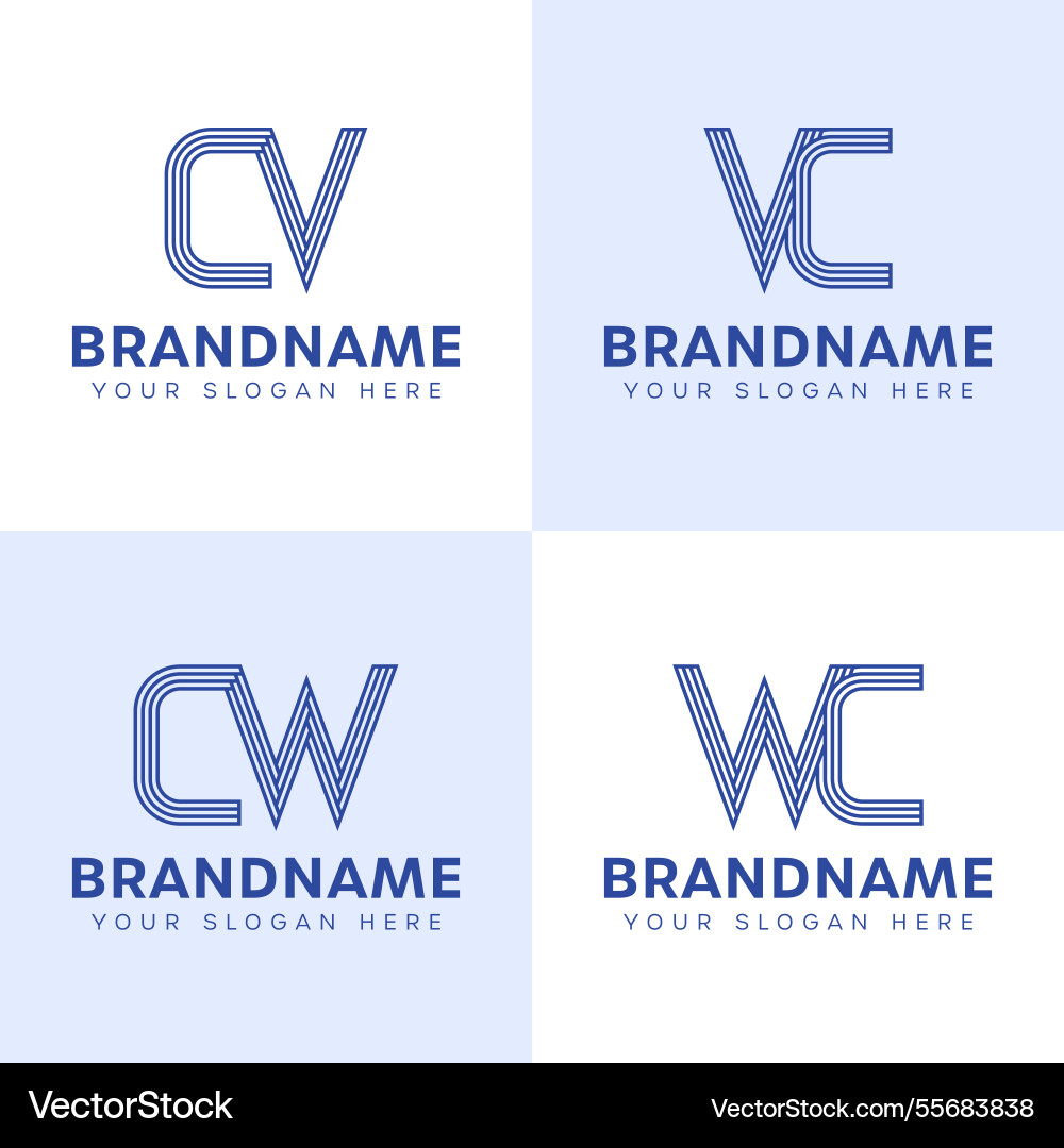 Letters cv vc cw wc monogram logo set Vector Image