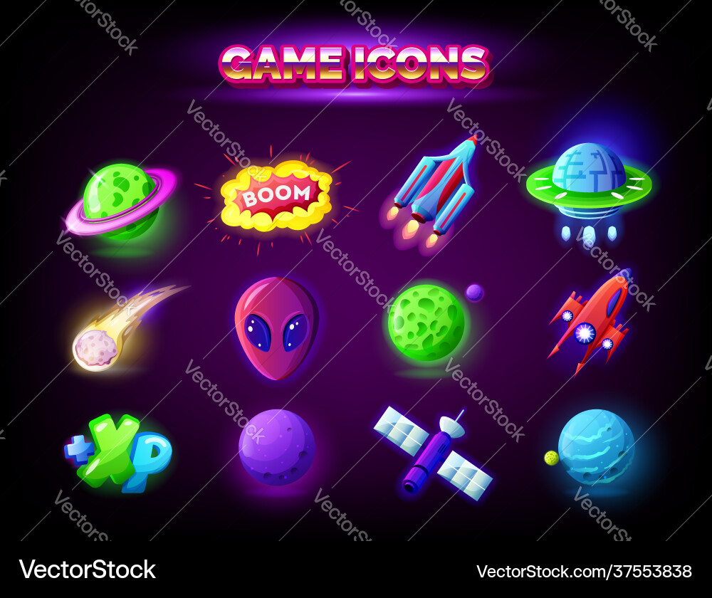 Mobile game icons set isolated on dark background Mobile game icons set isolated on dark background vector image