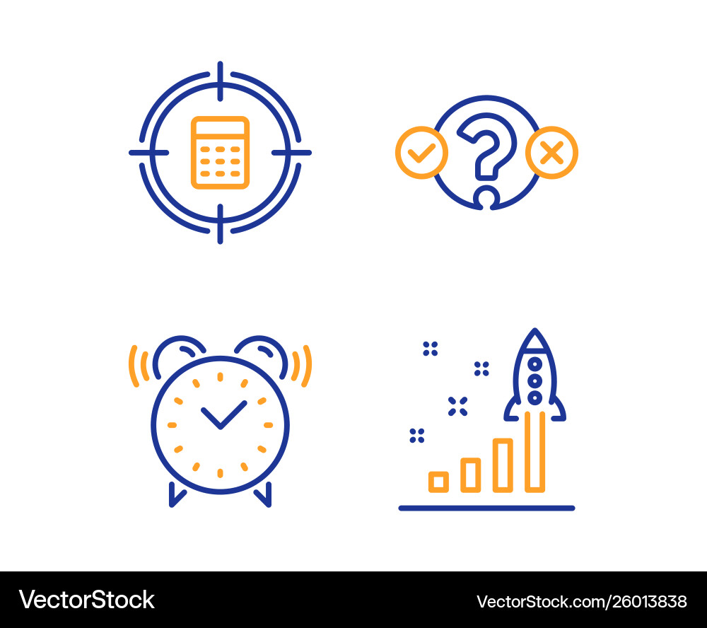 Quiz test calculator target and alarm clock icons vector image