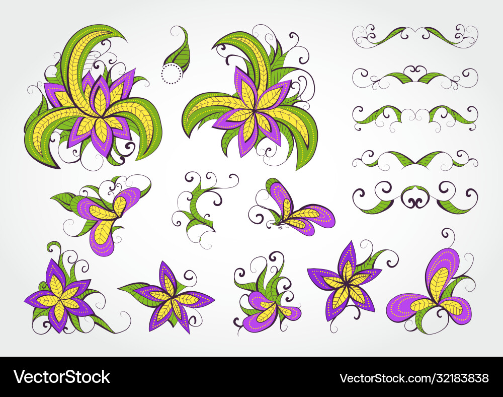 Set floral elements and objects for design Set floral elements and objects for design vector image