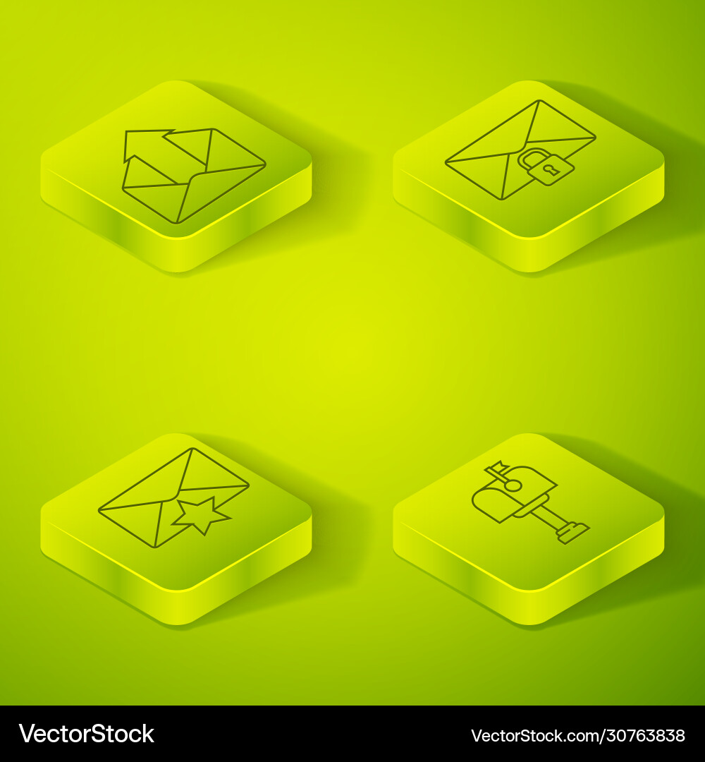 Set isometric mail message lock password envelope Set isometric mail message lock password envelope Vector Image