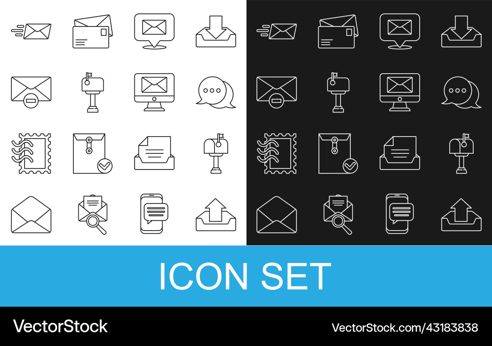 Set line upload inbox mail speech bubble chat Set line upload inbox mail speech bubble chat vector image