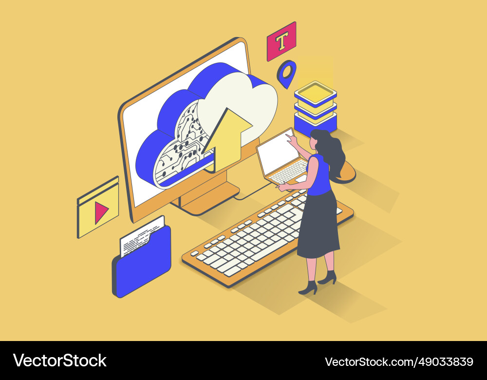 Cloud computing concept in 3d isometric design Cloud computing concept in 3d isometric design vector image