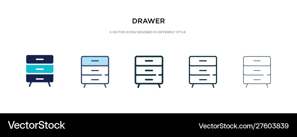 Drawer icon in different style two colored Drawer icon in different style two colored Vector Image
