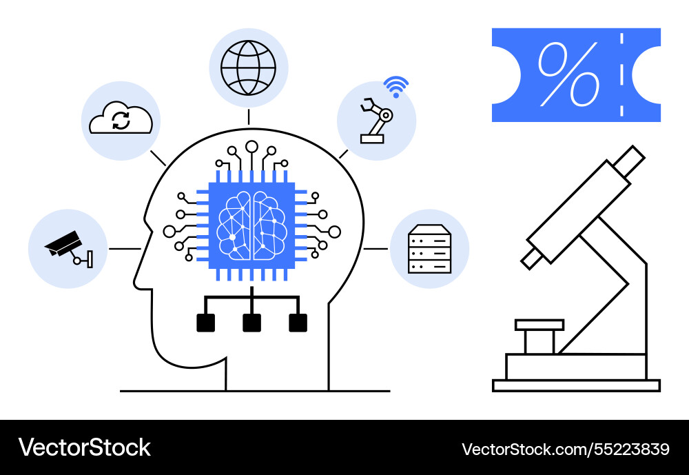 Human brain with ai microchip connected to cloud vector image