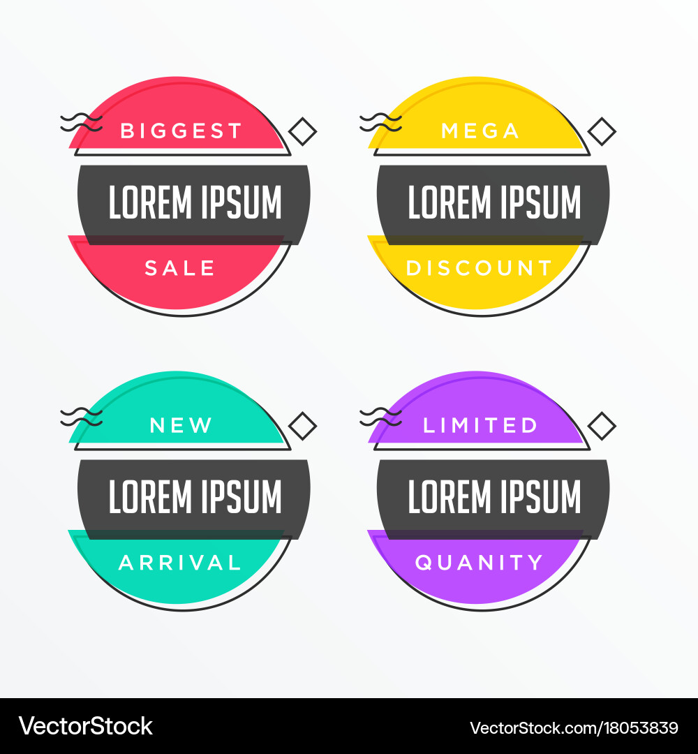 Memphis style circular banner set with text space vector image