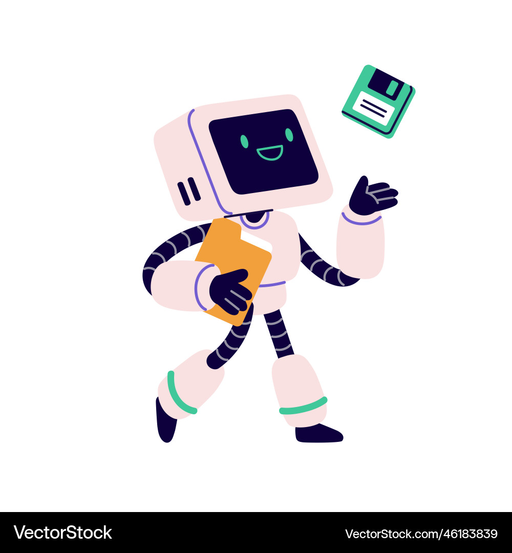 Retro Robot with Floppy Disk vector image