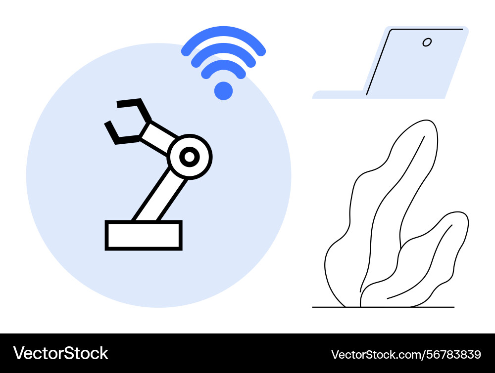 Robotic arm with wireless connection symbol vector image