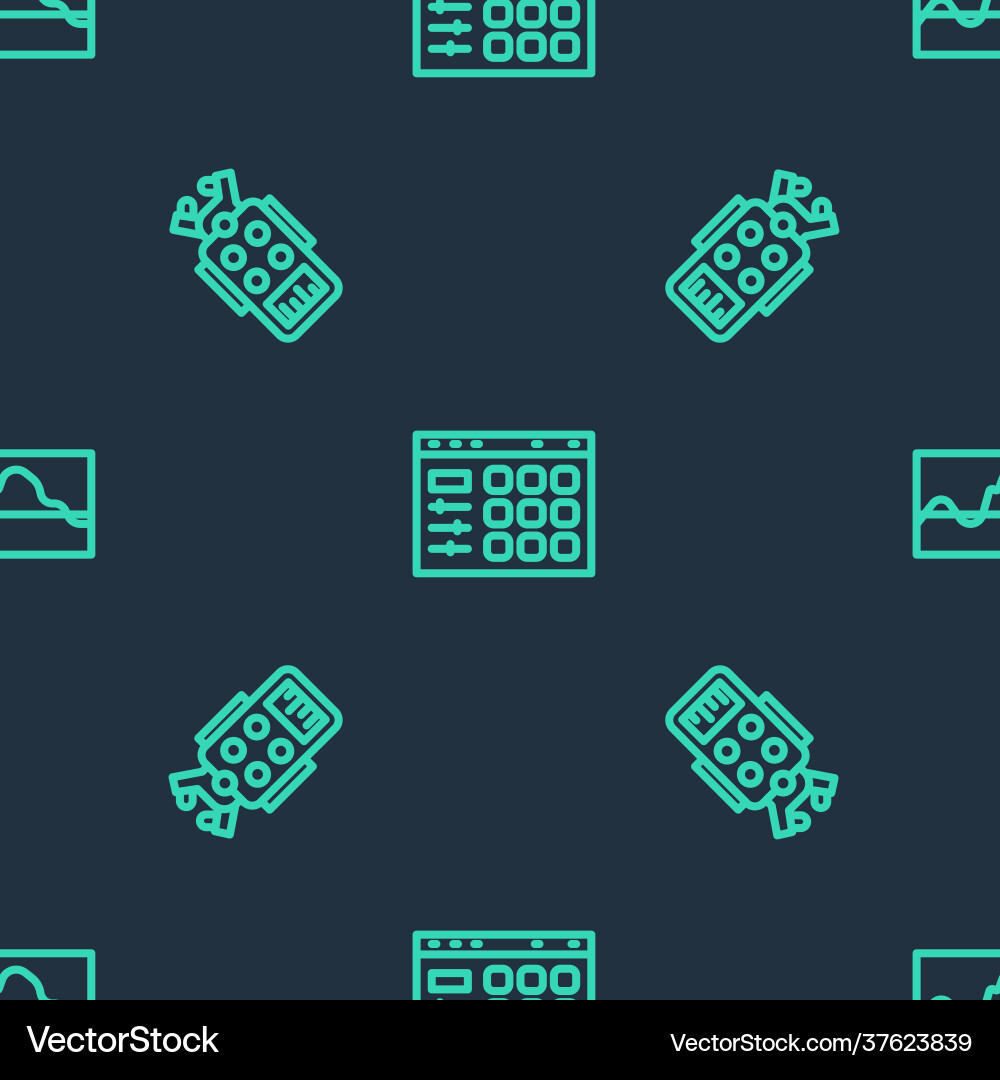 Set line drum machine microphone and music wave Set line drum machine microphone and music wave Vector Image