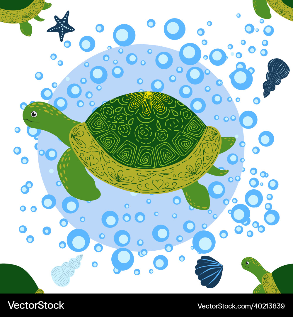 Turtle green seamless pattern beautiful character Turtle green seamless pattern beautiful character vector image