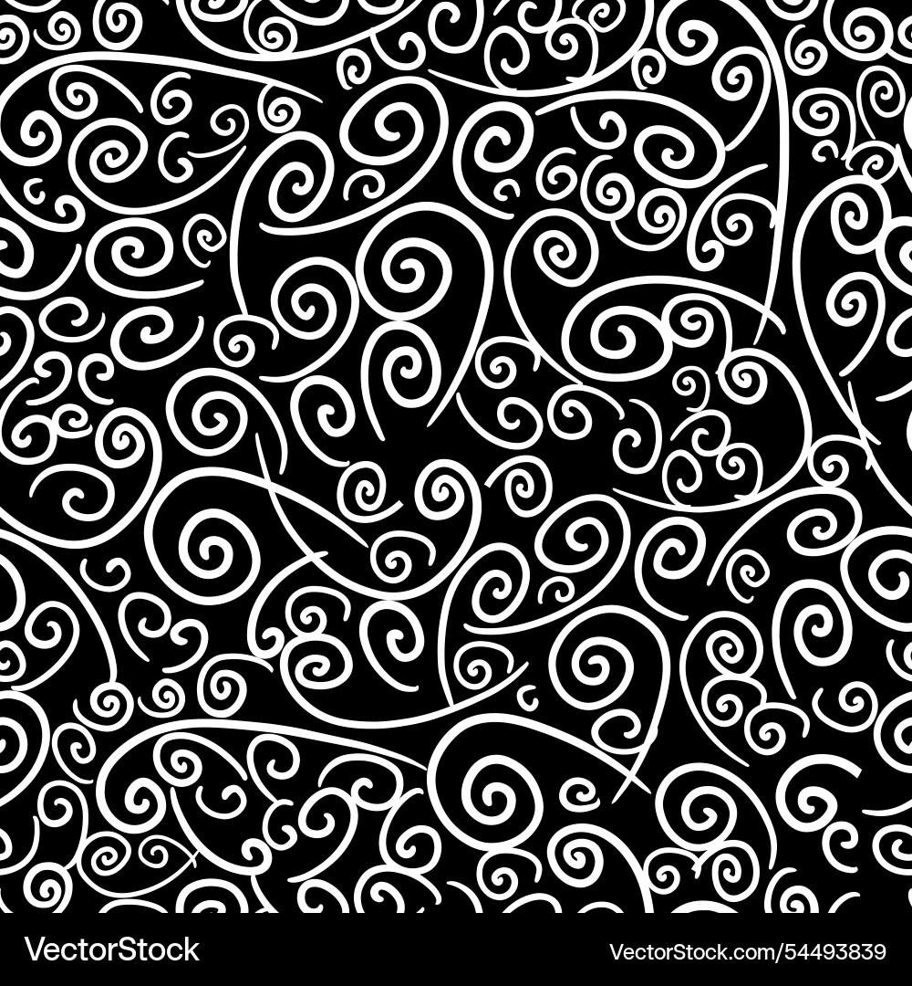 White swirls on black background seamless pattern Vector Image