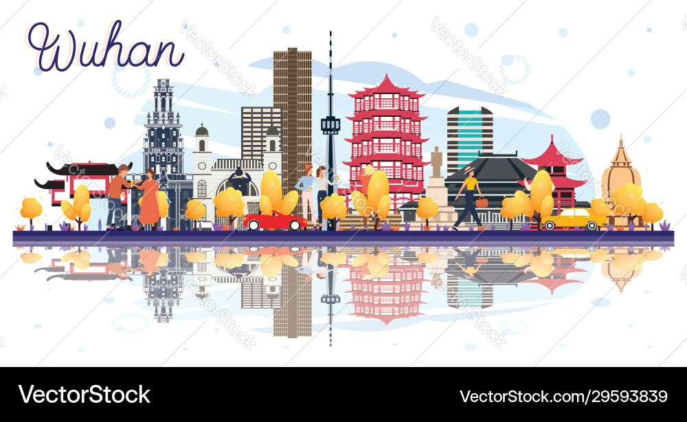 Wuhan China Stadt Skyline mit Farbgebäuden Wuhan China Stadt Skyline mit Farbgebäuden vektorbild