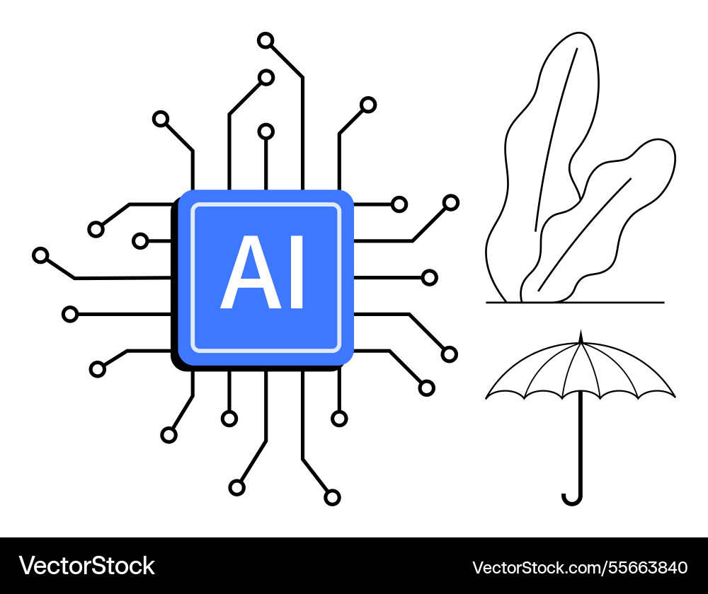 Artificial intelligence chip with circuitry Artificial intelligence chip with circuitry vector image