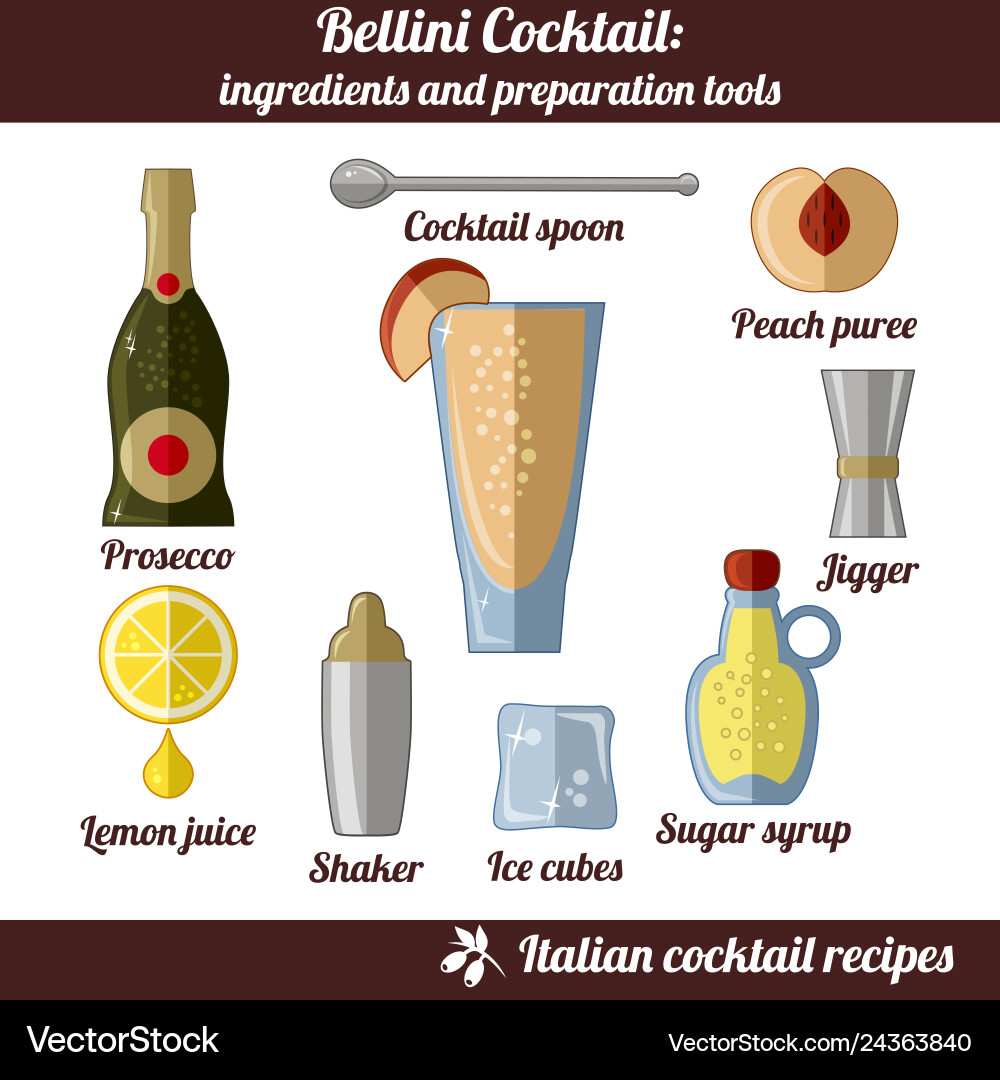 Bellini cocktail infographic set of isolated Bellini cocktail infographic set of isolated vector image