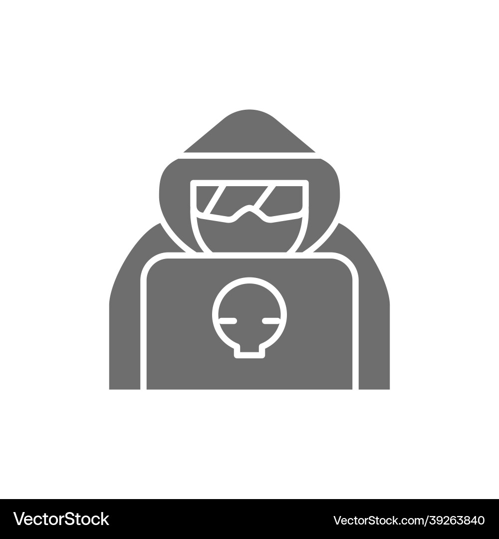 Computer hacker with laptop spy agent grey icon Computer hacker with laptop spy agent grey icon vector image