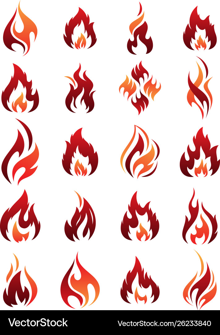 Fire Icon Set - Flames & Embers vector image